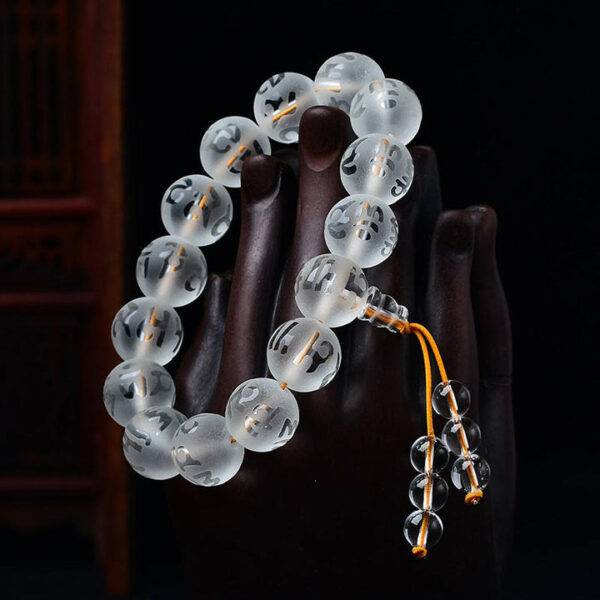 Buddha Stones Tibet White Crystal Black Onyx Om Mani Padme Hum Meditation Bracelet